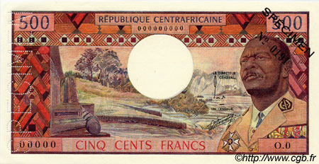 500 Francs Spécimen ZENTRALAFRIKANISCHE REPUBLIK  1974 P.01s fST