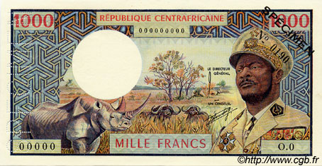 1000 Francs Spécimen REPUBBLICA CENTRAFRICANA  1973 P.02s AU