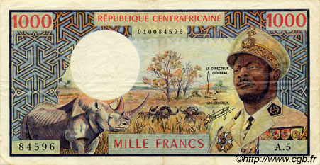 1000 Francs CENTRAL AFRICAN REPUBLIC  1973 P.02 VF+