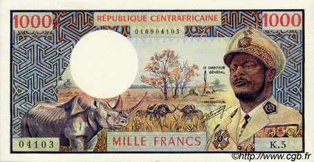1000 Francs CENTRAL AFRICAN REPUBLIC  1973 P.02 UNC-