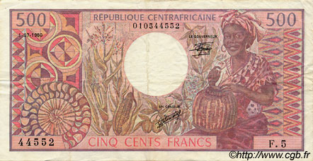 500 Francs REPUBBLICA CENTRAFRICANA  1980 P.09 BB