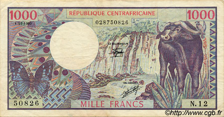 1000 Francs REPúBLICA CENTROAFRICANA  1980 P.10 MBC