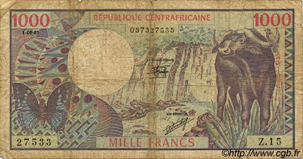 1000 Francs CENTRAL AFRICAN REPUBLIC  1981 P.10 G
