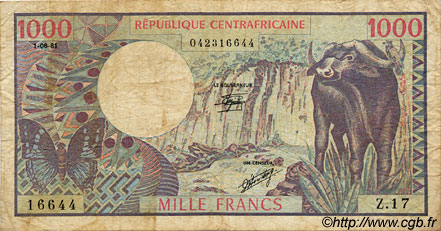 1000 Francs REPUBBLICA CENTRAFRICANA  1981 P.10 q.MB