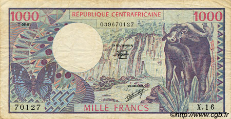 1000 Francs CENTRAL AFRICAN REPUBLIC  1981 P.10 F+