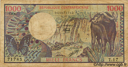 1000 Francs REPUBBLICA CENTRAFRICANA  1982 P.10 B