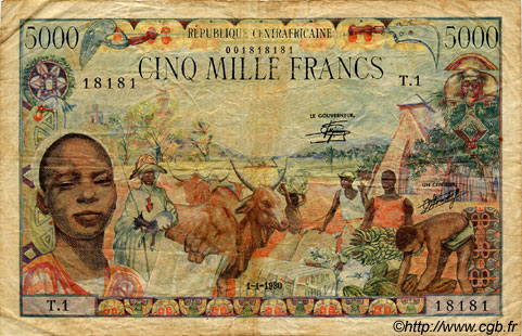 5000 Francs REPúBLICA CENTROAFRICANA  1980 P.11 RC+