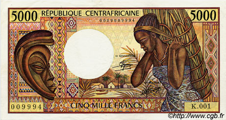 5000 Francs ZENTRALAFRIKANISCHE REPUBLIK  1984 P.12a VZ+