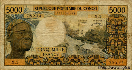 5000 Francs CONGO  1974 P.04b q.MB