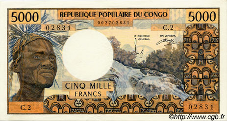 5000 Francs CONGO  1974 P.04b AU+