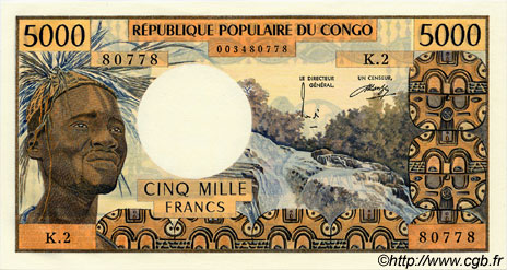5000 Francs CONGO  1974 P.04b UNC