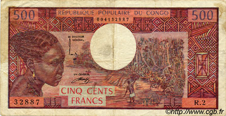500 Francs CONGO  1974 P.02a MB a BB