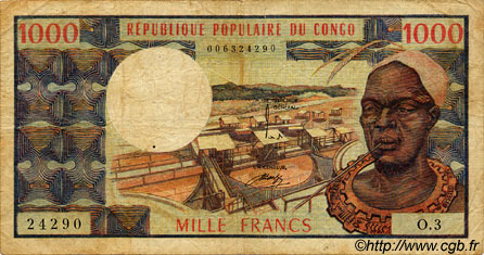 1000 Francs CONGO  1974 P.03b MB