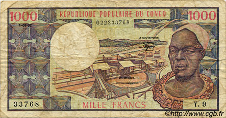 1000 Francs CONGO  1982 P.03e VG