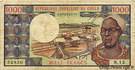 1000 Francs CONGO  1983 P.03e MB