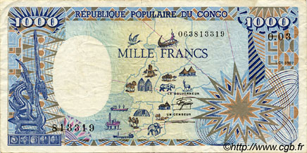 1000 Francs CONGO  1987 P.10a BC+
