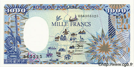 1000 Francs CONGO  1987 P.10a FDC