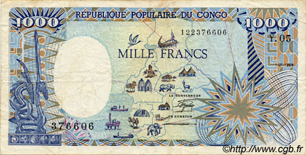 1000 Francs CONGO  1988 P.10a F+