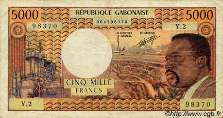 5000 Francs GABON  1974 P.04b MB