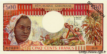 500 Francs Spécimen GABUN  1974 P.02as fST