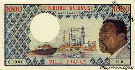 1000 Francs Spécimen GABUN  1974 P.03as fST+