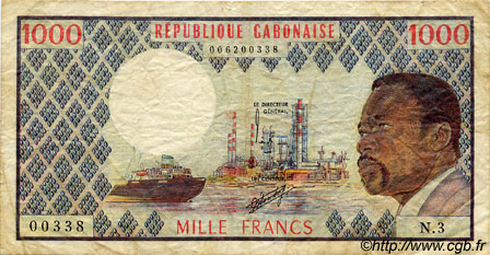 1000 Francs GABON  1974 P.03b MB