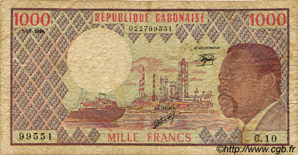 1000 Francs GABON  1984 P.03d q.MB