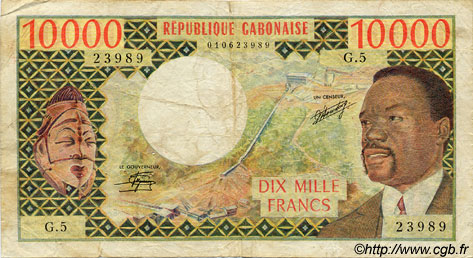 10000 Francs GABON  1978 P.05b q.MB