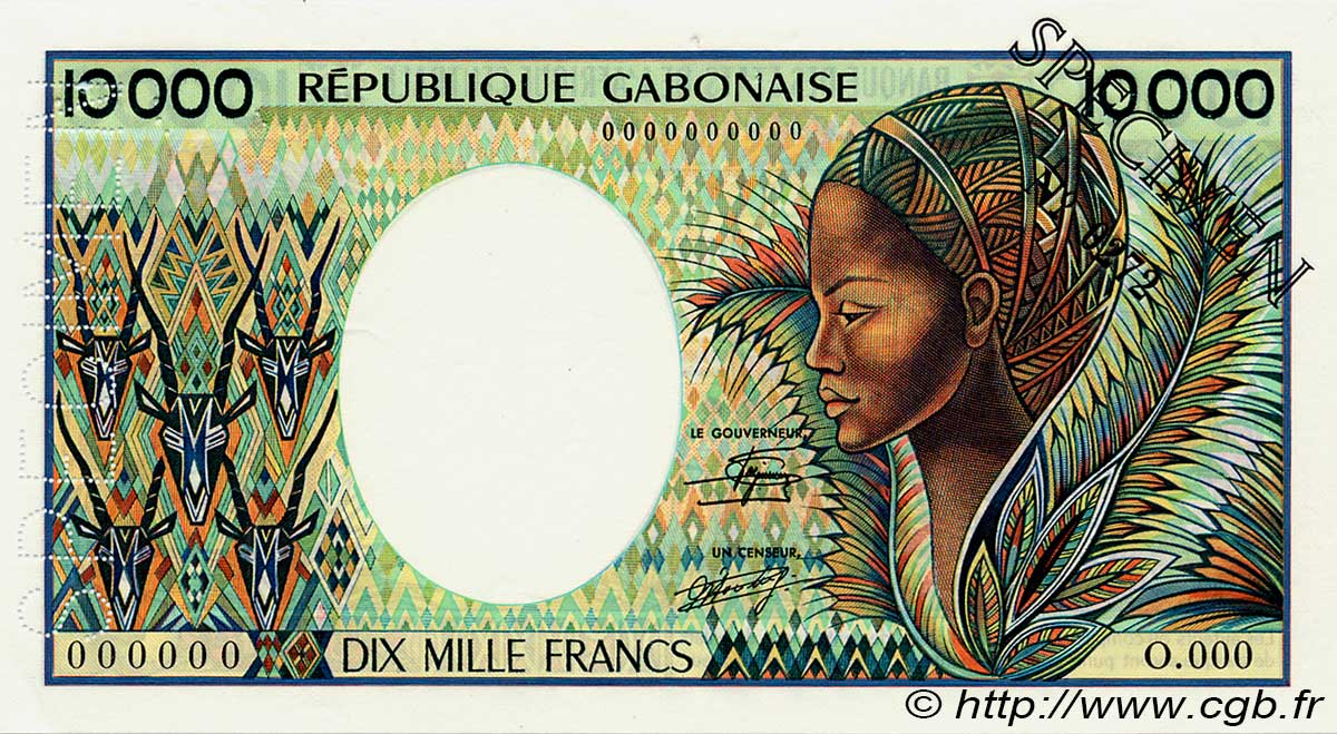 10000 Francs Spécimen GABóN  1984 P.07as EBC+