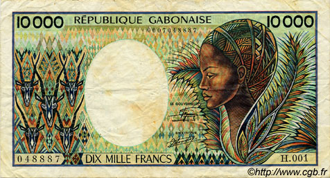 10000 Francs GABON  1984 P.07a q.MB