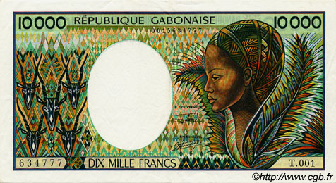 10000 Francs GABON  1991 P.07b VF+