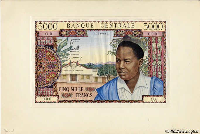 5000 Francs Épreuve CAMERUN  1961 P.09 var FDC