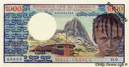 1000 Francs Spécimen CAMERUN  1974 P.16as AU