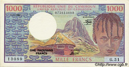 1000 Francs KAMERUN  1980 P.16c fST