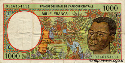 1000 Francs STATI DI L  AFRICA CENTRALE  1993 P.302Fa MB