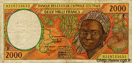 2000 Francs ESTADOS DE ÁFRICA CENTRAL
  1993 P.303Fa BC