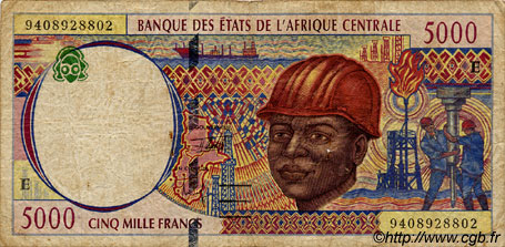 5000 Francs STATI DI L  AFRICA CENTRALE  1994 P.204Ea q.MB