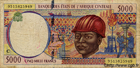5000 Francs CENTRAL AFRICAN STATES  1995 P.104Cb VG