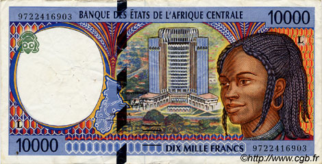 10000 Francs STATI DI L  AFRICA CENTRALE  1997 P.405Lc BB