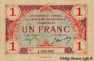 1 Franc AFRIQUE ÉQUATORIALE FRANÇAISE  1917 P.02a BC