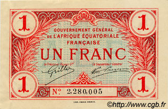 1 Franc AFRIQUE ÉQUATORIALE FRANÇAISE  1917 P.02a SPL+