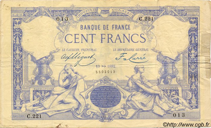 100 Francs 1882 FRANCIA  1882 F.A48.02 MB
