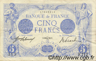 5 Francs BLEU FRANCE  1912 F.02.07 VF+