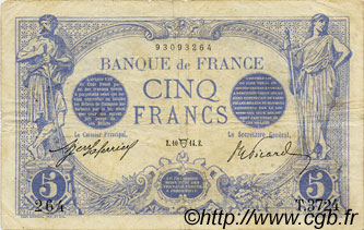 5 Francs BLEU FRANCE  1914 F.02.22 F+