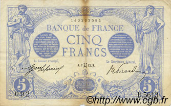 5 Francs BLEU FRANKREICH  1915 F.02.27 SS