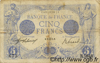5 Francs BLEU FRANCIA  1915 F.02.27 MB