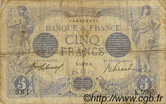 5 Francs BLEU FRANCIA  1915 F.02.28 B