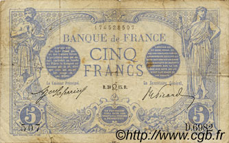 5 Francs BLEU FRANKREICH  1915 F.02.29 S