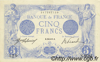 5 Francs BLEU FRANKREICH  1915 F.02.33 VZ+