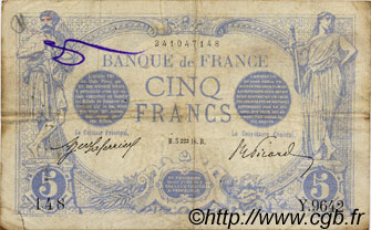 5 Francs BLEU FRANCIA  1916 F.02.35 BC